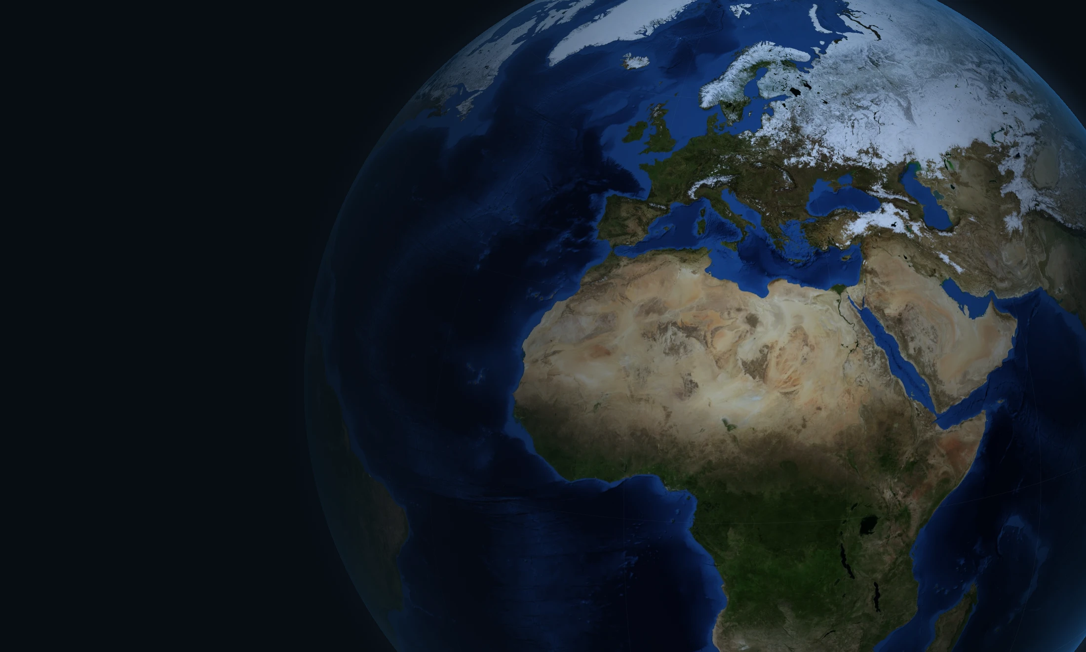 Earth reference visualization showing Europe, Africa and the surrounding oceans